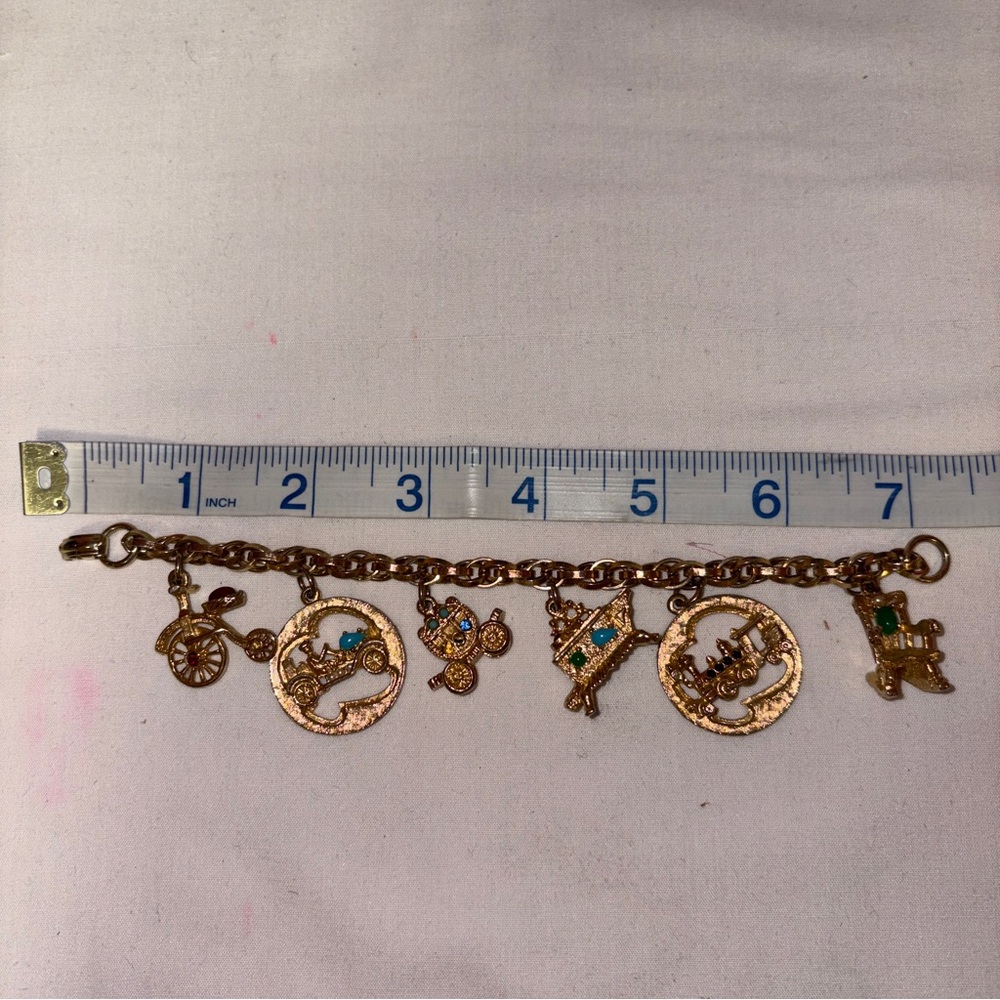 Vintage gold tone charm bracelet